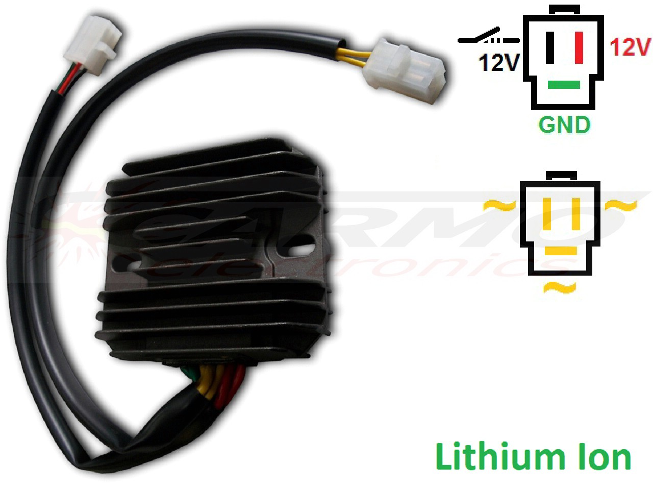 Carr164-Li-Honda CX500 Suzuki VS800 MOSFET feszültségszabályozó egyenirányító (31600-415-008, SH232-12, Shindengen)-Lítium-ion - Kattintásra bezárul