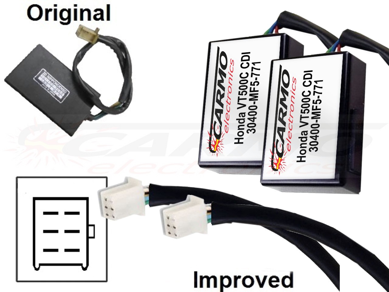 HONDA VT500 V30 árnyék gyújtógátlási modul CDI TCI Box (MF5, 131100-355) (2X) - Kattintásra bezárul