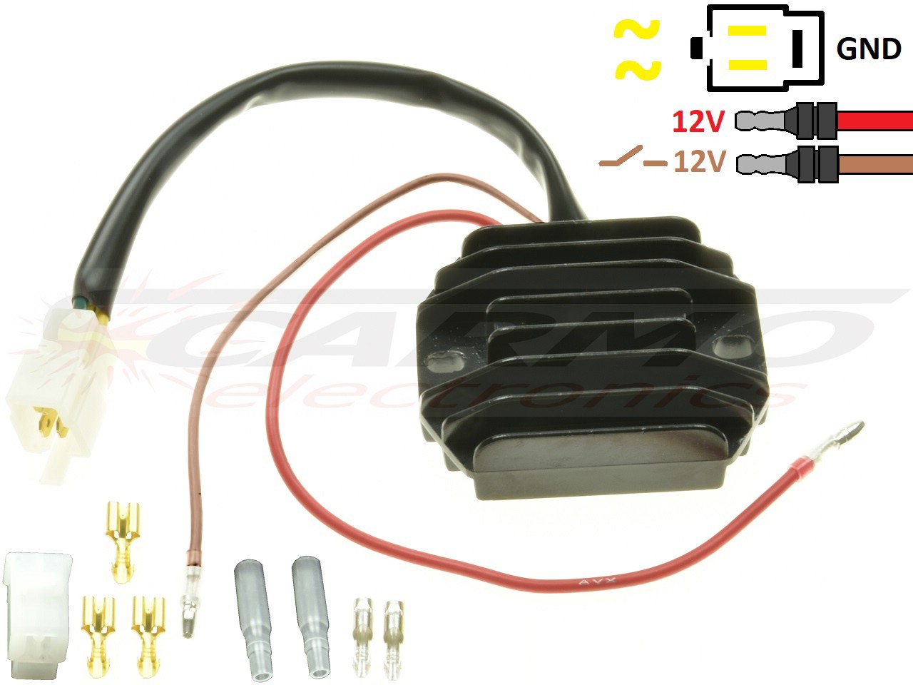 Carr511Z - Kawasaki Z250 Z440 Z650 Z750 - 2 FASE MOSFET feszültségszabályozó egyenirányító SH221-12 - Kattintásra bezárul
